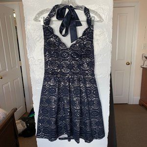 Navy Halter Dress with Silver Details Size 8